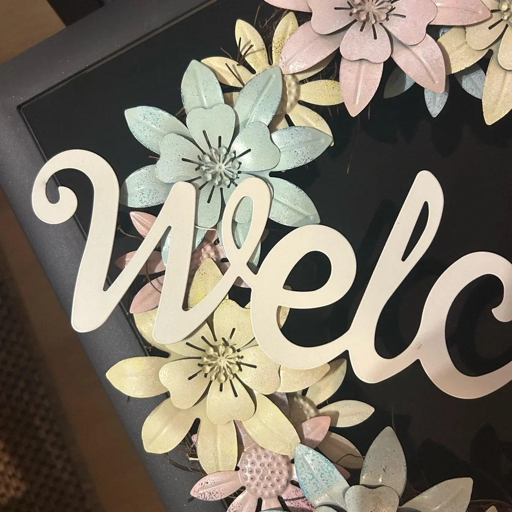 Hobby Lobby Pastel Floral Metal on Grapevine Welcome Wreath